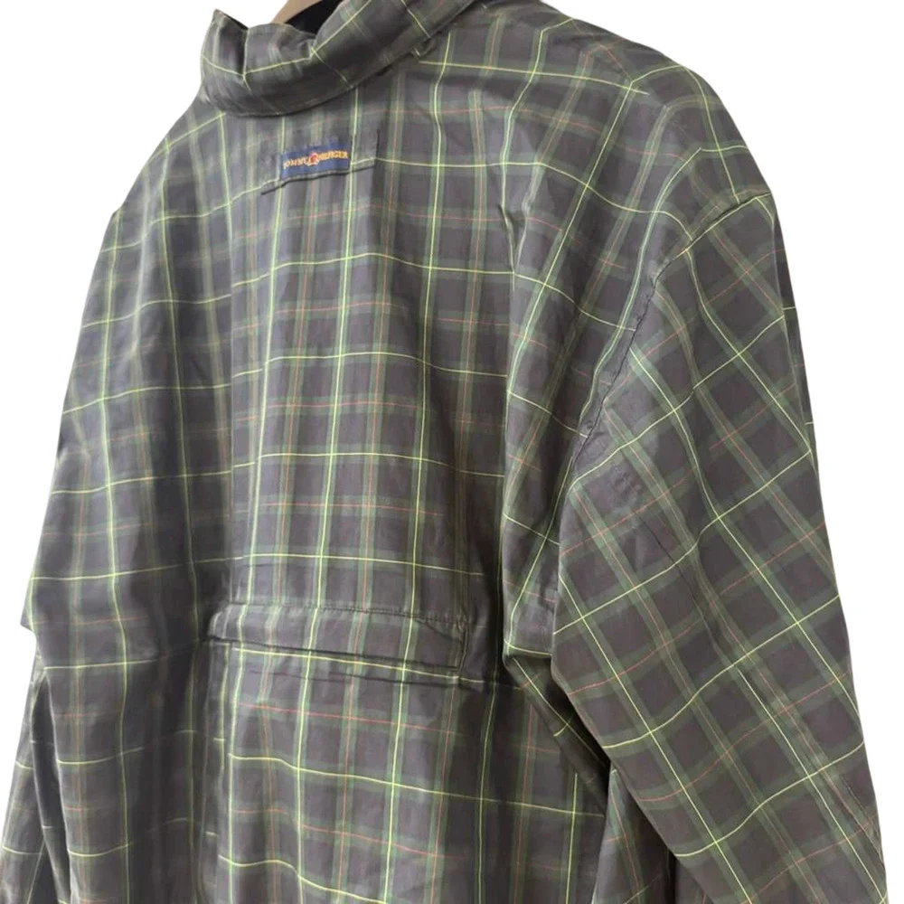 Tommy Hilfiger Golf 1/4 Zip Pullover Windbreaker Navy Plaid Jacket Hooded sz XXL